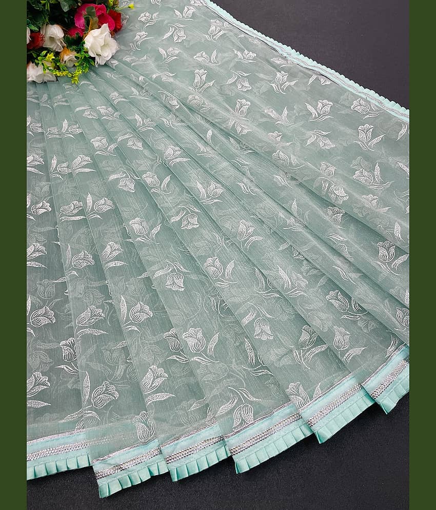 Shree Gullak Silk Lycra Printed Saree With Unstitched Blouse Piece ( Blue )