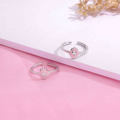 Sterling Silver Solitaire Causal Toe Ring-White Stone / Silver