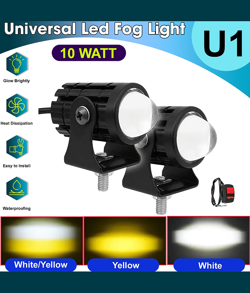 Aksmit On/Off Switch (Set of 2 Pcs) Mini Drive Projector Lens Led Bar Fog Light for Car, Bike, Scooty With White & Amber Yellow
