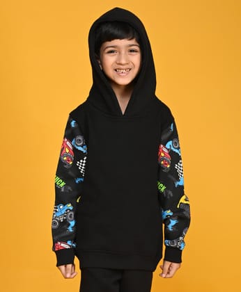 TRUCK BLACK COLOR BLOCK BOYS FLEECE HOODIE - BLACK-0-6 MONTHS / 1N / BLACK