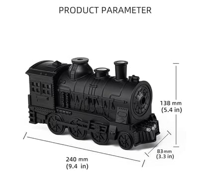 Inditradition Plastic Train Engine Shape Aroma Diffuser Humidifier For Room | Ultrasonic Aromatherapy Essential Oil Vaporizer (With Multi-Colour LED, 9 X 5 Inches, 300ml Tank) (Black)