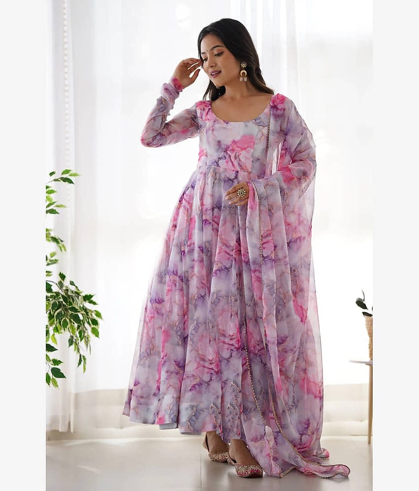 Trijal Fab Multicolor Anarkali Georgette Women's Stitched Ethnic Gown ( Pack of 1 )