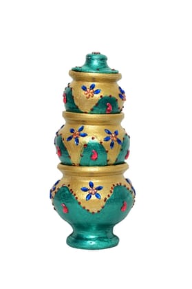 Hand Painted Indian Clay Pots with Lids Set of 3