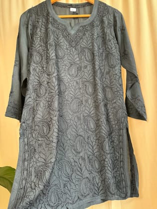 Chikankari Muslin short Top in Black-Black / cotton / S