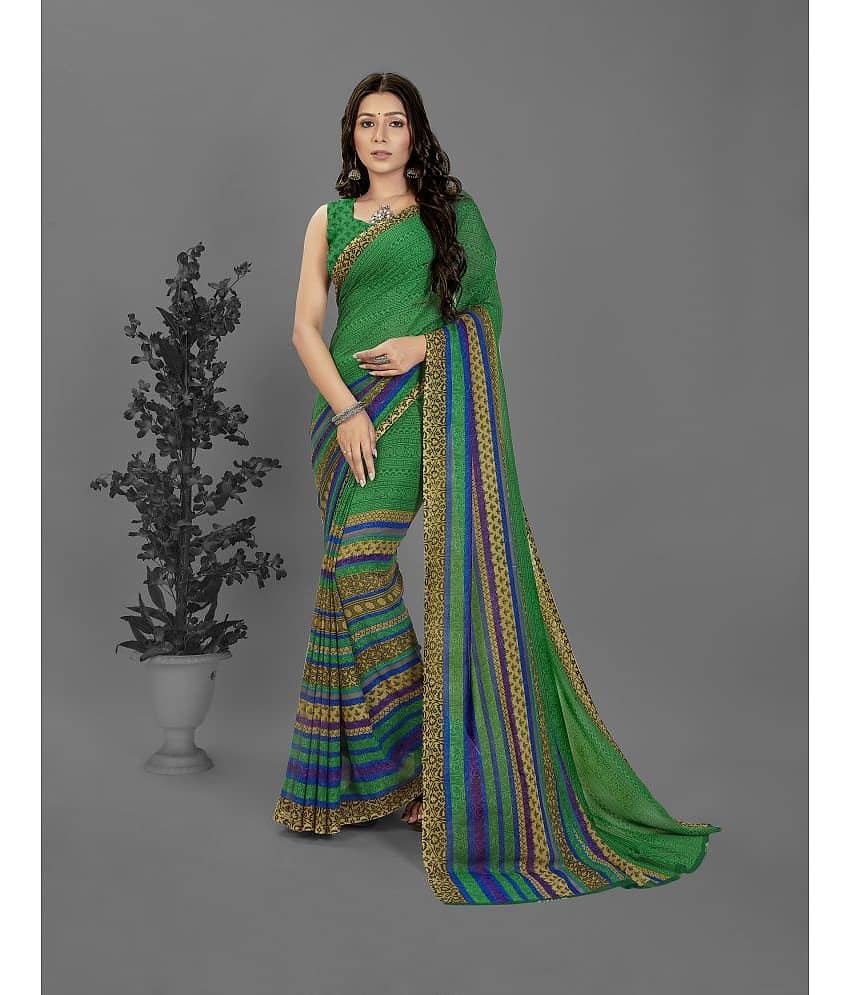 ANAND SAREES Georgette Printed Saree With Unstitched Blouse Piece ( Yellow )
