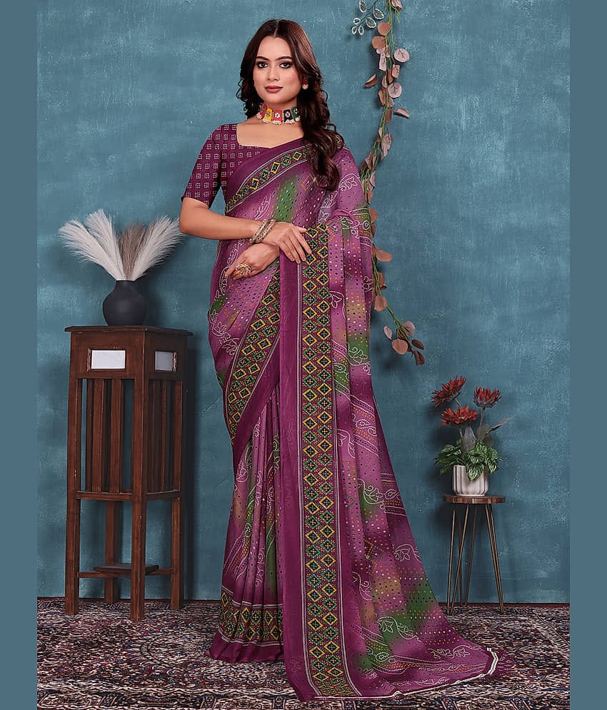 Kanooda Prints Georgette Printed Regular Saree With Unstitched Blouse Piece ( Navy Blue )