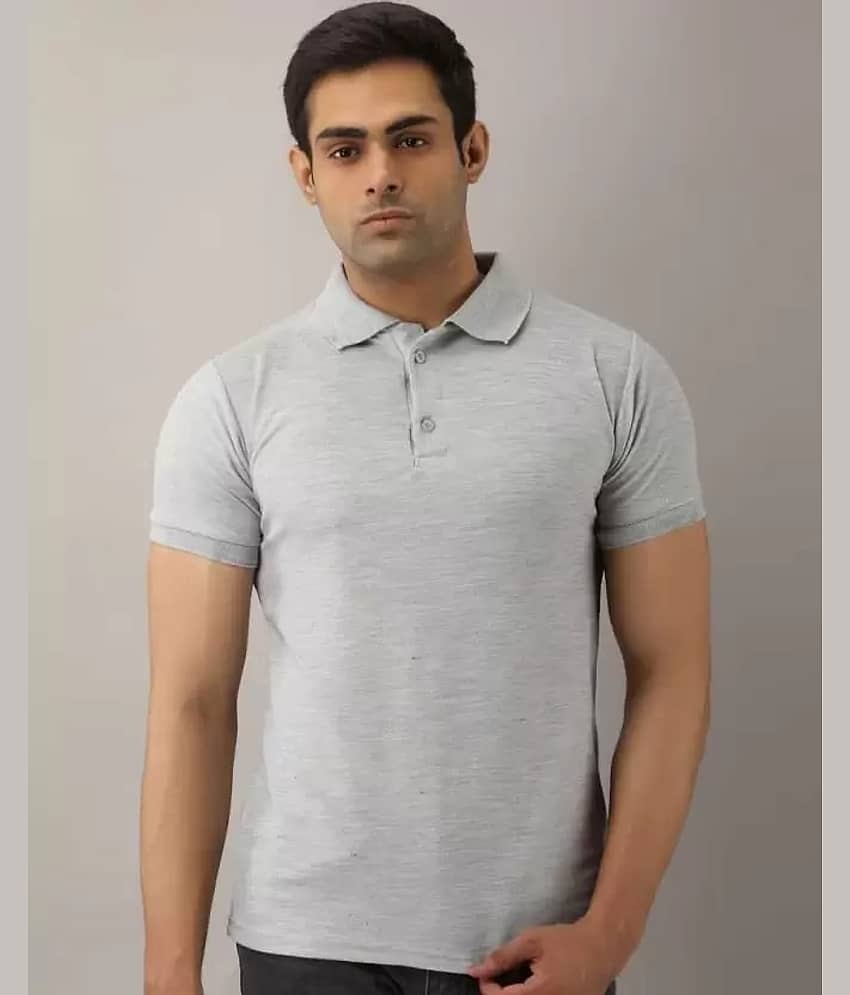 SKYRISE Pack of 1 Cotton Blend Slim Fit Self Design Half Sleeves Men's Polo T Shirt ( Grey )