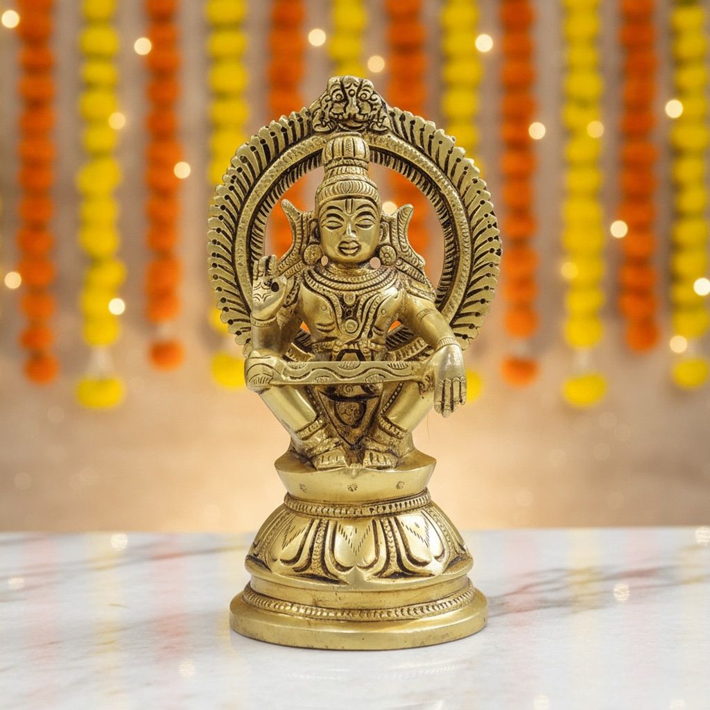 Brass Ayyappan God Idol Statue, Height : 7.2 Inch (BSMAS1896 D)