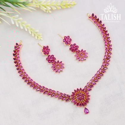 Elegant Pink Floral Necklace and Earring Set - Talish Jewellery