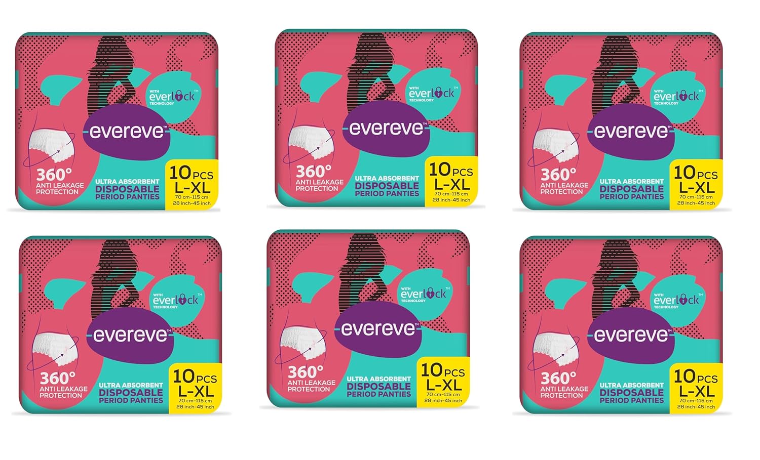 Evereve Ultra Absorbent Disposable Period Panties,L-Xl,6X10'S Pack,0% Leaks,Sanitary Protection For Women&Girls,Maternity Delivery Pads,360 Protection,Postpartum&Overnight Use,Heavy Flow Pack Of 60