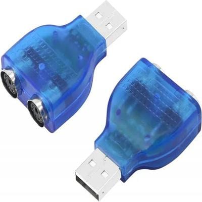 USB Type A Male to Dual PS/2 Female Converter/ Adapter for Keyboard Mouse (Blue)
