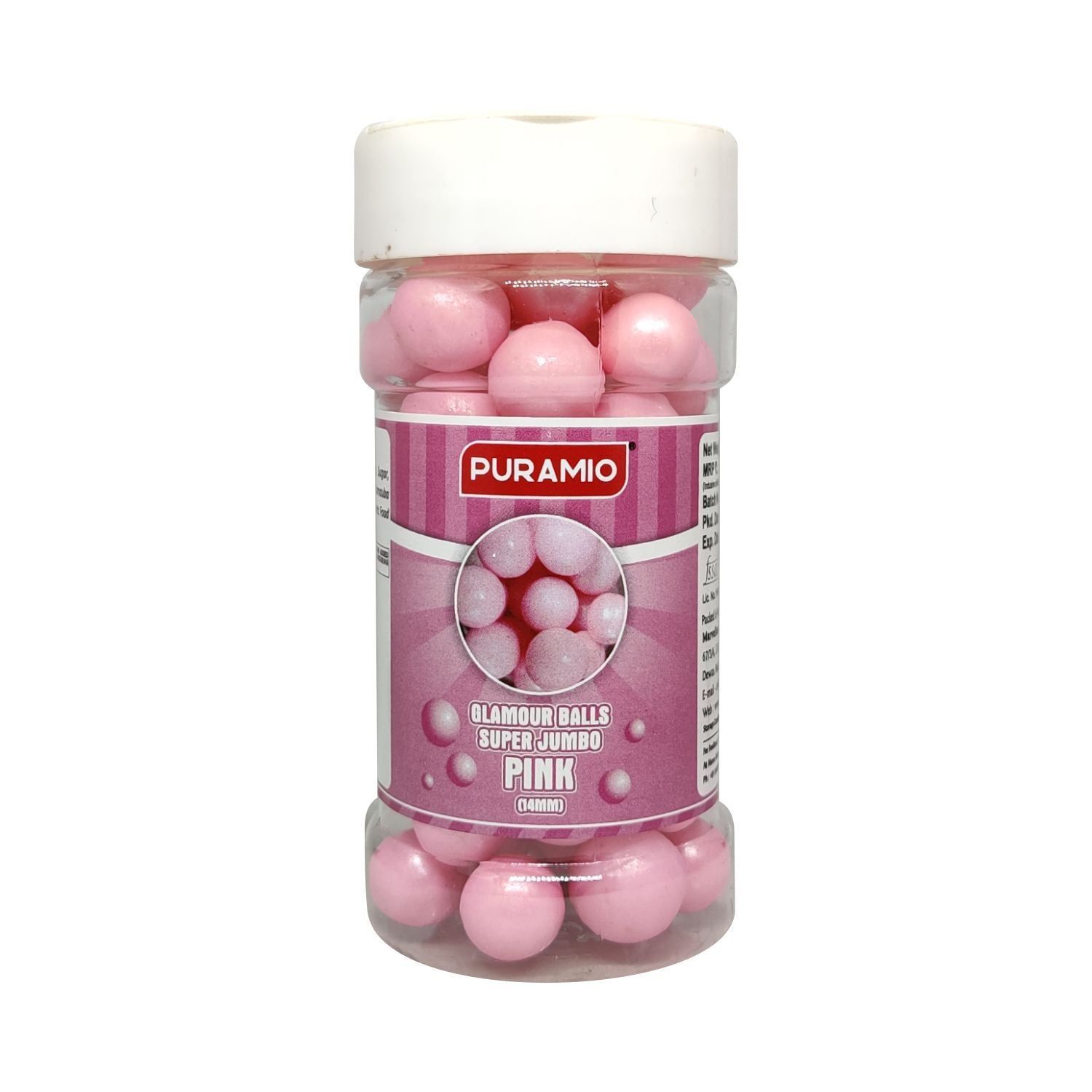 Puramio Glamour Balls Super Jumbo - Pink (14mm) For Cake Decoration, 125 gm