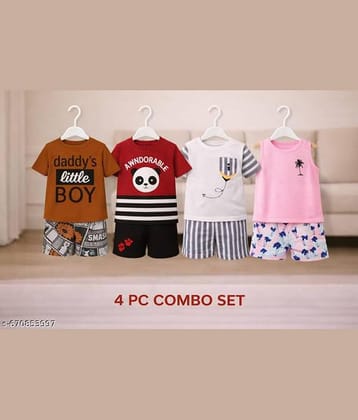 ODIMENT Pack of 4 Girls Cotton Blend T-shirt & Shorts ( Multicolor )