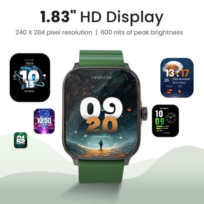 CELLECOR M2 Aqua 1.83" HD Display | 600 NITS | Health Suite | AI Voice | IP68 | 100+ Sport Modes | Long Battery Life | BT-Calling SmartWatch