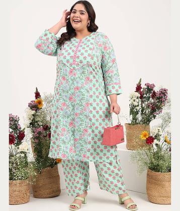 Tissu Women's Cotton Printed Kurti With Palazzo ( Green )