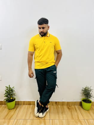Yellow- White Striped T-shirt (6001J)-M / Cotton