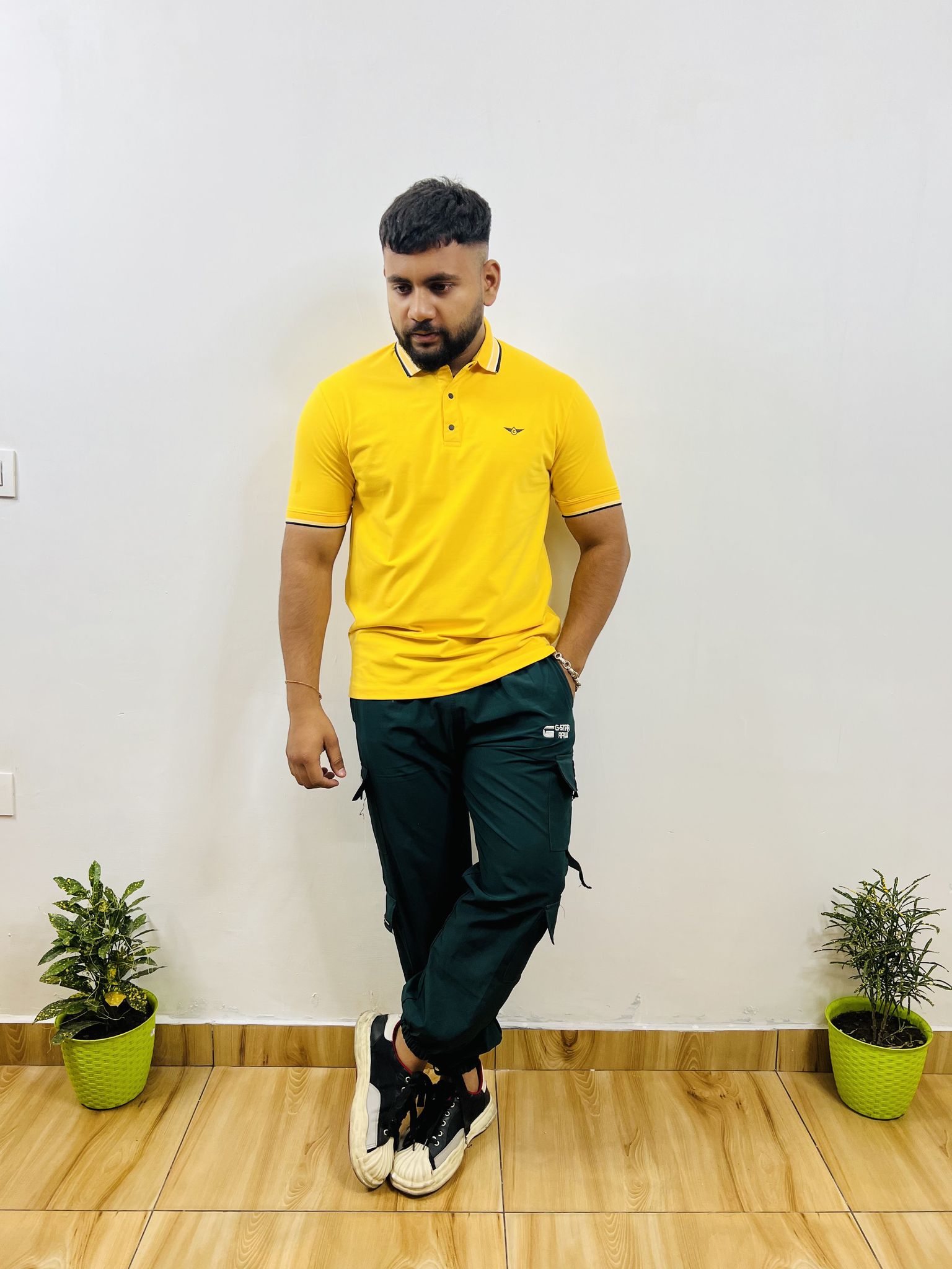 Yellow- White Striped T-shirt (6001J)-M / Cotton