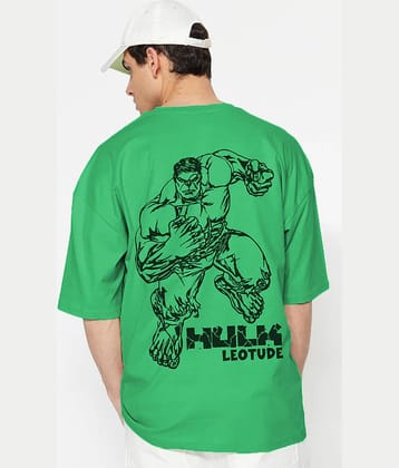 Trond Cotton Blend Oversized Fit Printed Half Sleeves Men's T-Shirt - Green ( Pack of 1 )