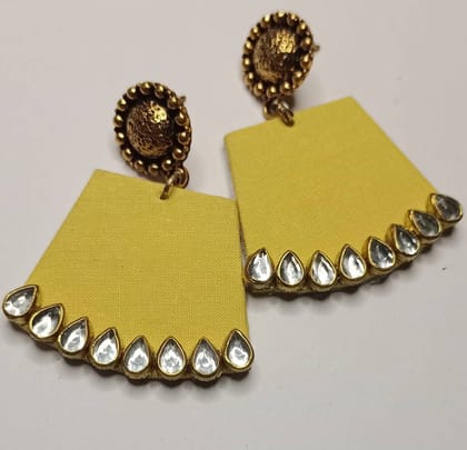 Elegant Yellow Fabric Kundan Earrings - Lightweight Festive Jewelry