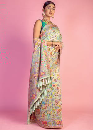 Pista Green Woven Kashmiri Jamewar Silk Saree