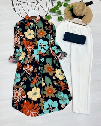Multiple Design of Flowers in Black Color Kurti with Palazzo Set by GlamaStitch-M