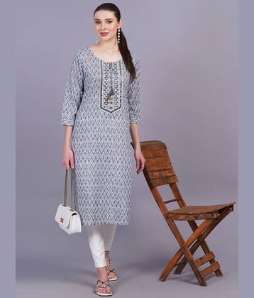 JC4U Cotton Printed Straight Women's Kurti - Grey ( Pack of 1 )