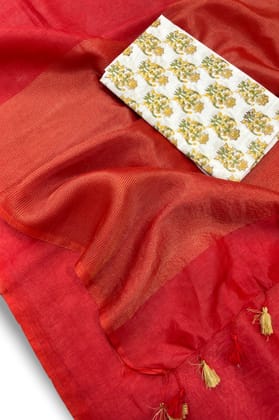 Aarirai - Red Silk Linen Saree