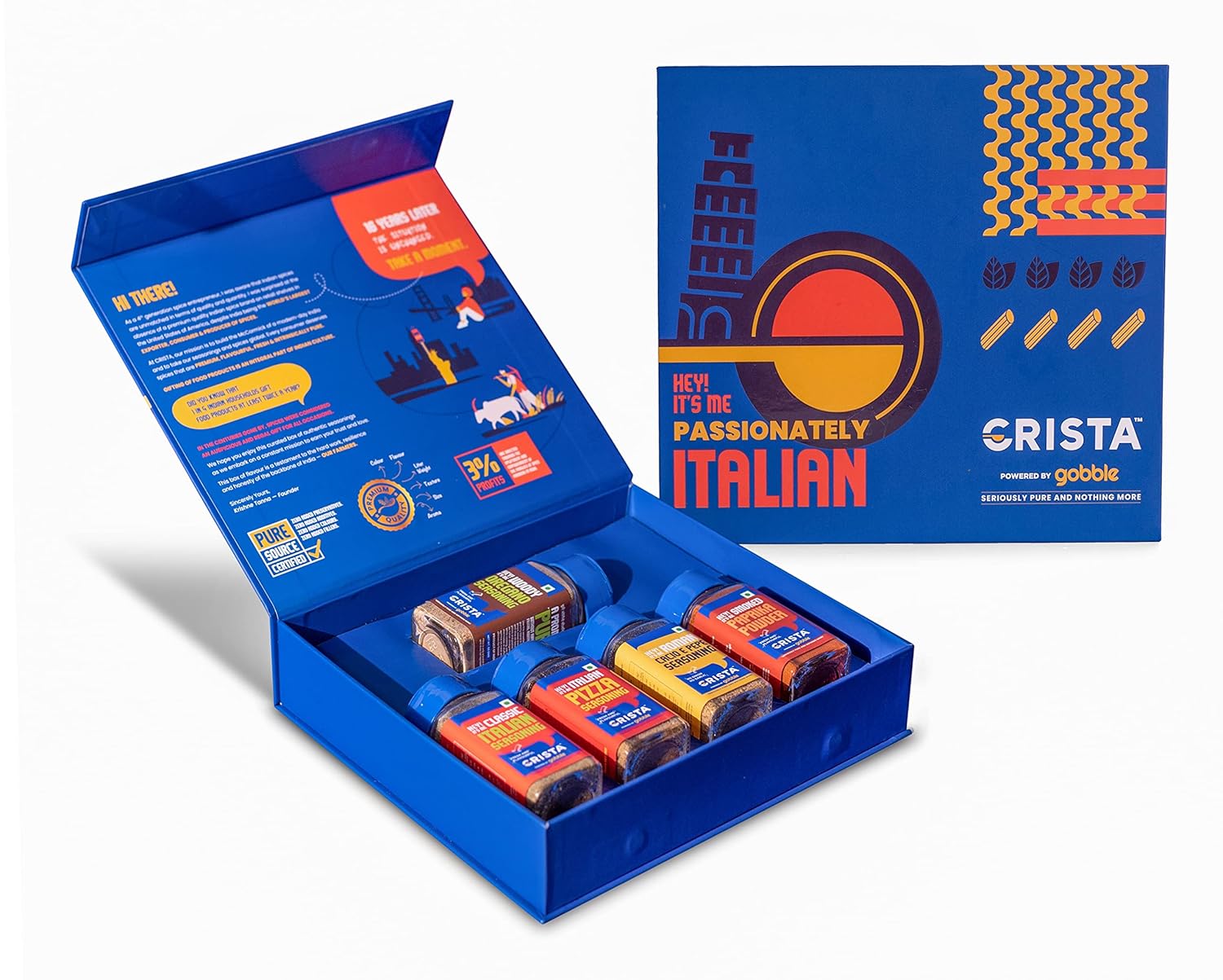 CRISTA Passionately Italian Seasonings Gift Box - Festive Gift|Pure Spice Gifting, 215 gm - Box of 5