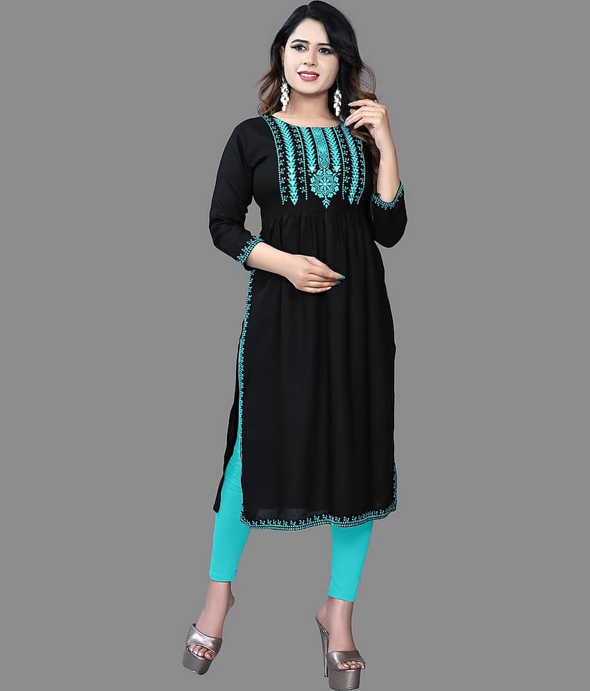 HAYA - Black Rayon Women's Straight Kurti ( Pack of 1 )