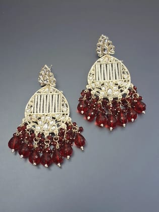 Maroon Colour Pearl Work Drop Earring-Large