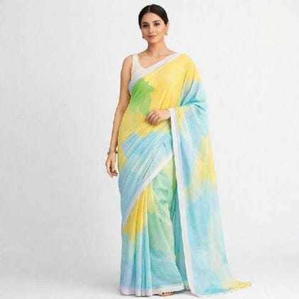 Premium Pastel Watercolor Geographical Chiffon Saree