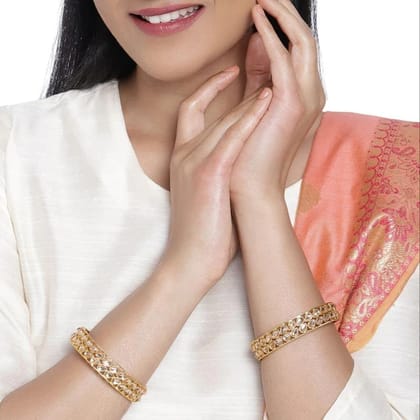 Traditional Kundan Champagne Color Stone Kada Bangles set of 2