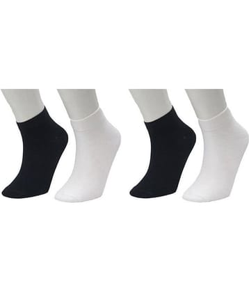 Tahiro Black & White Cotton Casual Ankle Length Socks - Pack Of 4