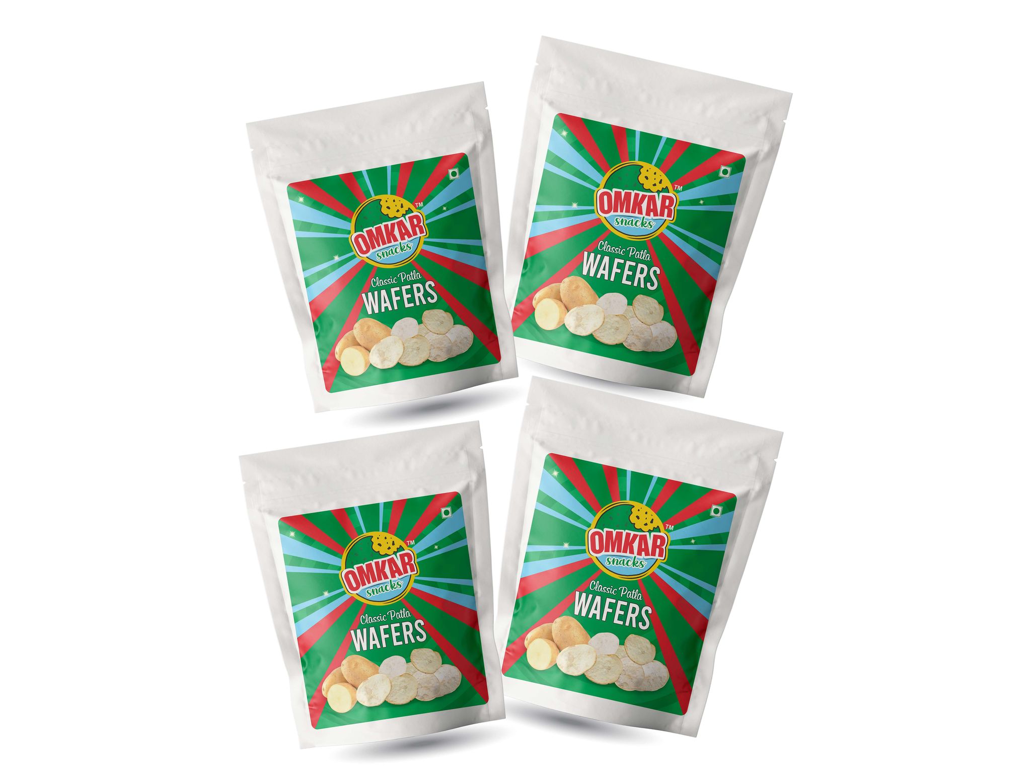 Omkar Snacks | Classic Patla Wafers - 100 gms - Pack of 4 | Enjoy with Dips & Sauces Healthy snack I 50% Less Oil | Crunchy - Crispy - Namkeen - Snacks |