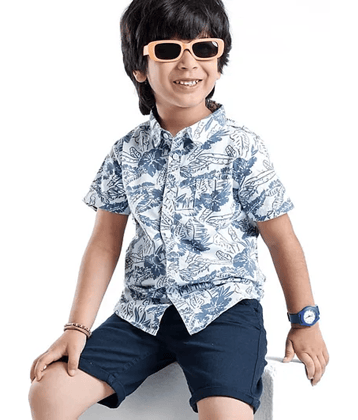 Ocvito Pack of 1 Boys Cotton Blend Shirt & Shorts Set ( Navy )