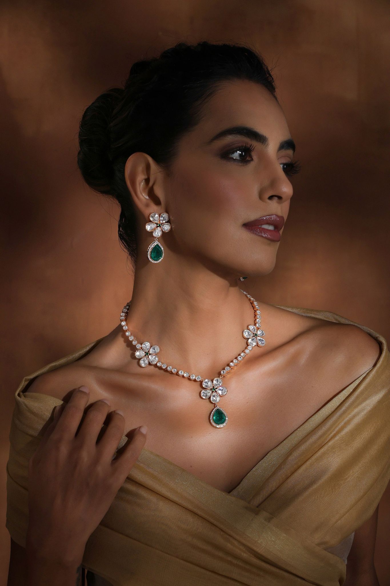 Ubika Emerald Polki Necklace Set-Polki
