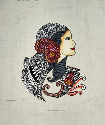 Hand Painted Tote Bag With Zentangle Art