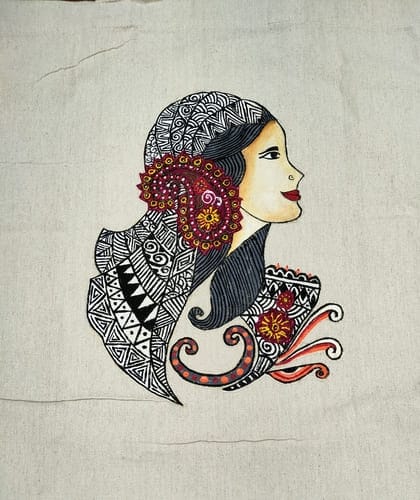 Hand Painted Tote Bag With Zentangle Art