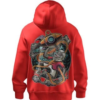 BULL CLOTHING Mens Space Monkey Graphic Red Hoodie  60 Cotton 40 Poly  280 GSM Fleece Pullover Sweatshirt (M)