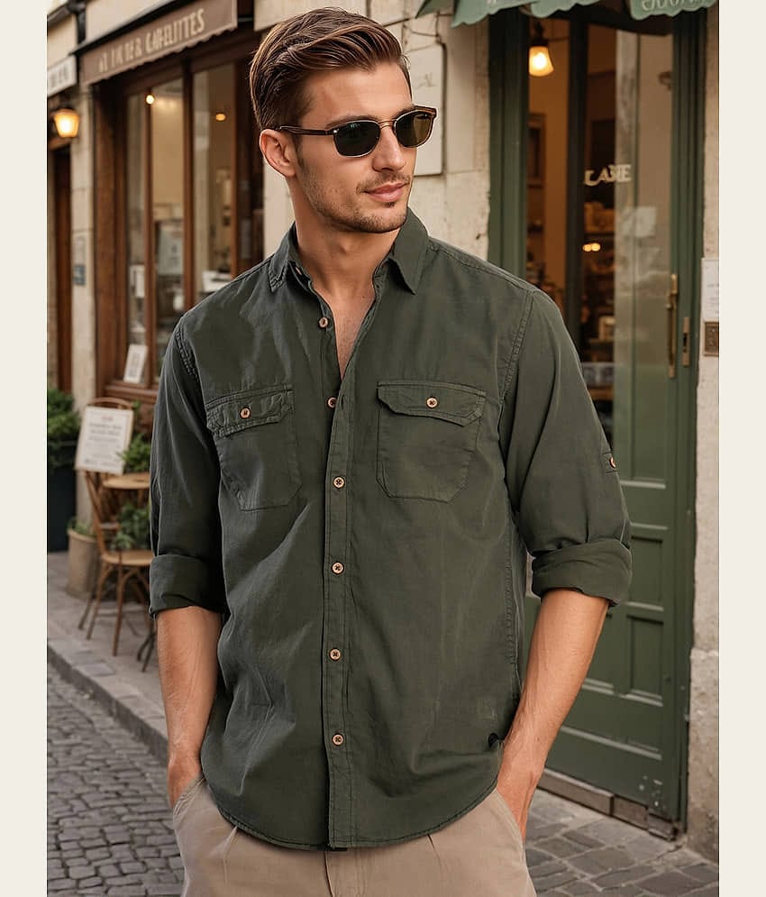 Bene Kleed 100% Cotton Regular Fit Solids Full Sleeves Men's Casual Shirt - Green ( Pack of 1 )