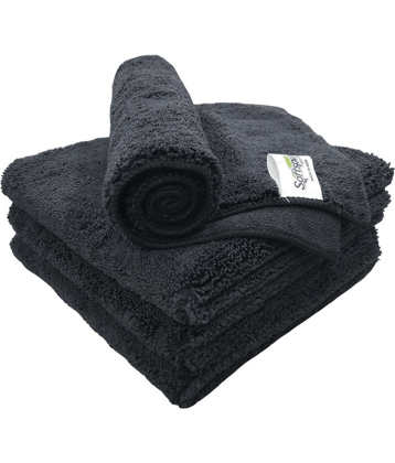 SOFTSPUN Microfiber High Loop Cleaning Cloths, 40x40 cms 4 pcs Towel Set 380 GSM (Black). Thick Lint & Streak-Free Multipurpose Cloths.