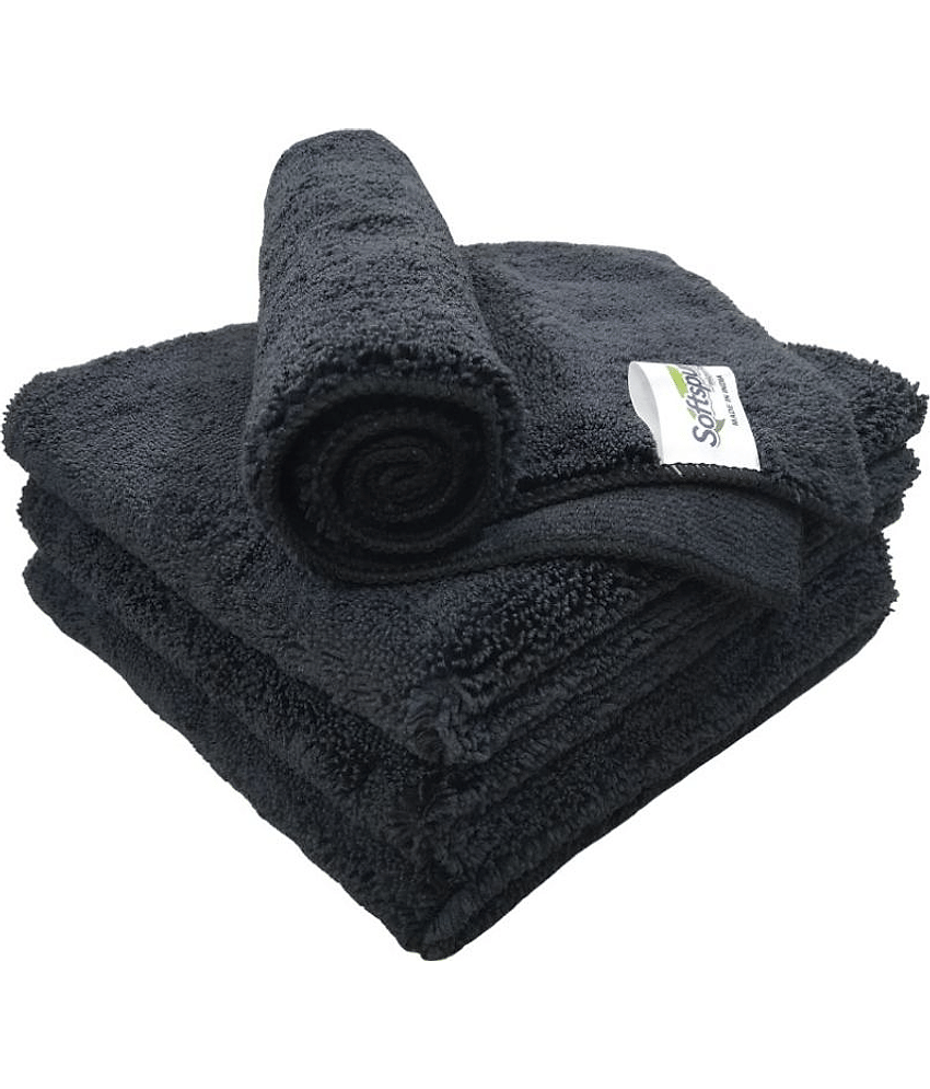 SOFTSPUN Microfiber High Loop Cleaning Cloths, 40x40 cms 4 pcs Towel Set 380 GSM (Black). Thick Lint & Streak-Free Multipurpose Cloths.