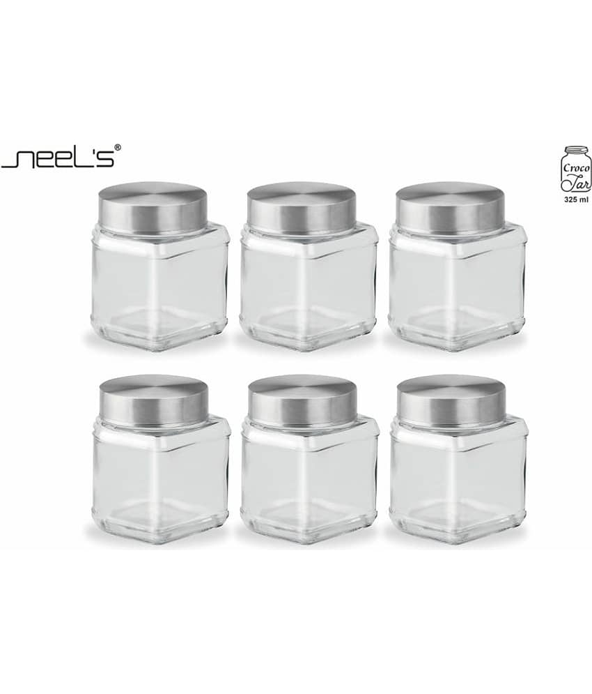 CROCO JAR - Silver Glass Food Container ( Pack of 6 )