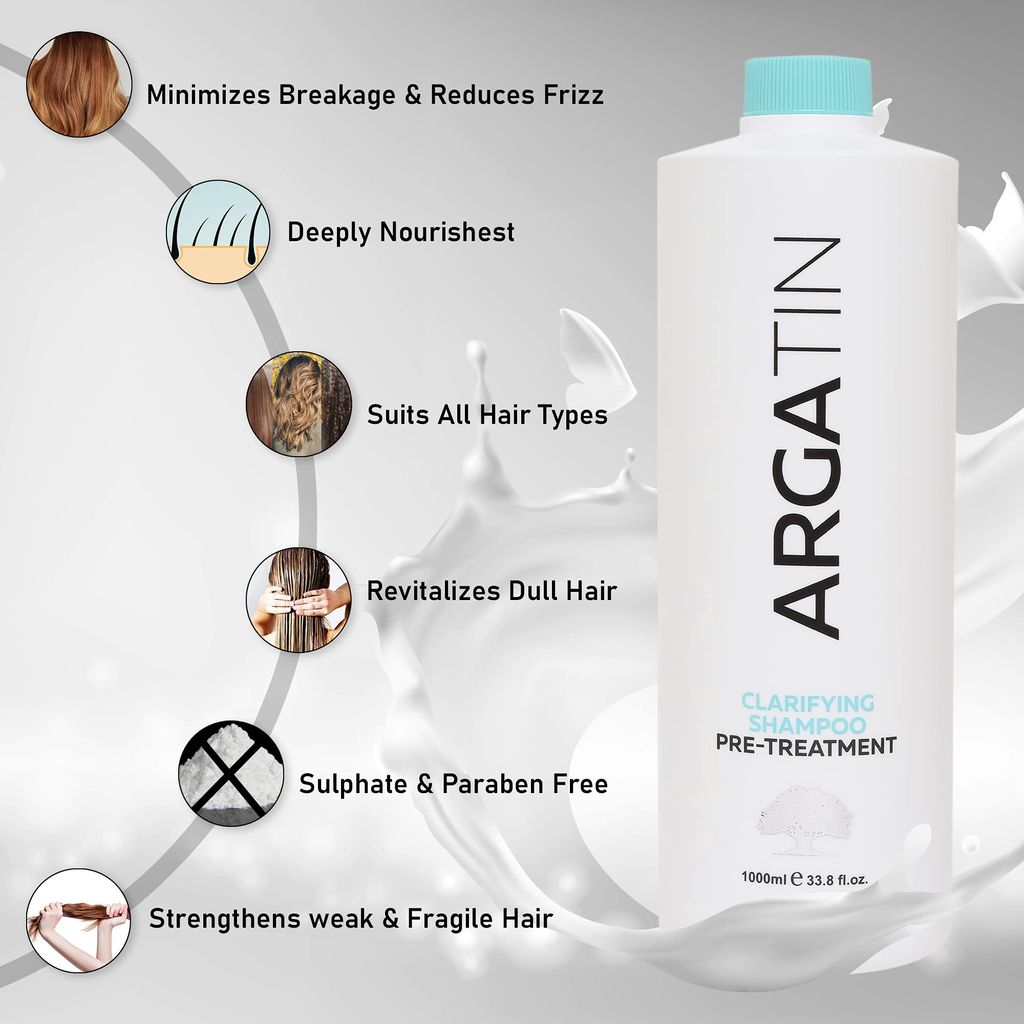Argatin Clarifying Shampoo Pre-Treatment For All Hair Types, Straightening, Smoothing, Deep Nourishment, 1000Ml, White, Unscented, Unisex Adult