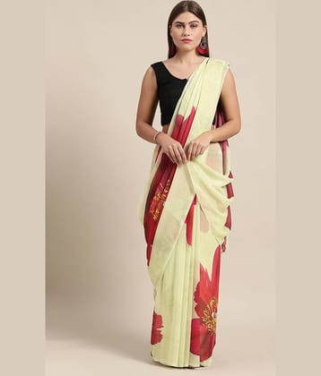 Aarrah Georgette Printed Saree With Unstitched Blouse Piece ( Yellow )