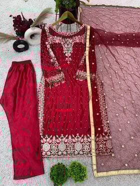 Trendy Top-Bottom And Dupatta With Heavy Embroidery Sequence Work