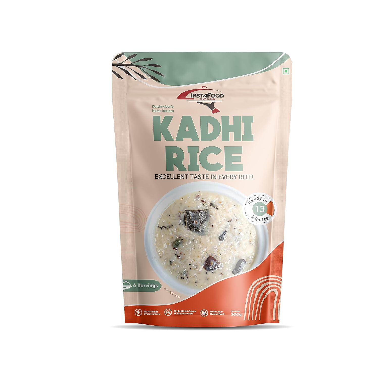 INSTAFOOD Kadhi Bhat | Ready to Eat & Cook Meal | 3-4 Servings | After Cooking Gets 1 kg to Serve | Zip Lock Packaging | Vegetarian Meal | Just Add Butter Milk and Cook, 200 gm
