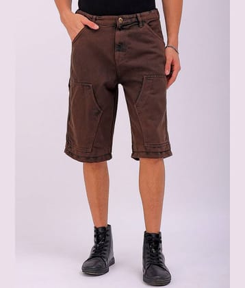 The Indian Garage Co. Brown Cotton Blend Men's Denim Shorts ( Pack of 1 )