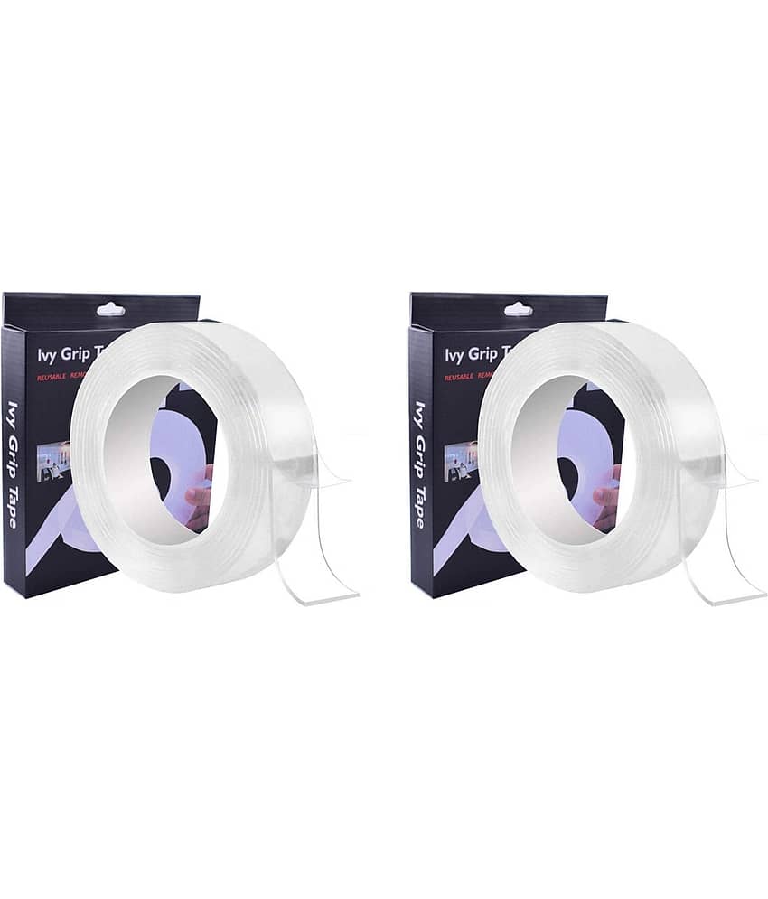 eMagicBiz Double Sided Transparent Gel Ivy Grip Tape Reusable Traceless Powerful Carpet Tape - 3 Meter 2 Rolls