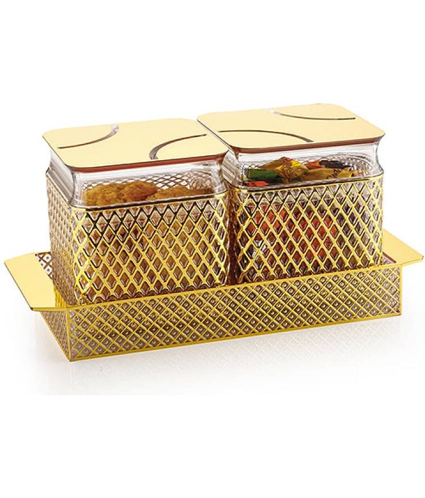 PearlPet Fiesta-Gold-2Pcs Plastic Gold Multi-Purpose Container ( Set of 2 )